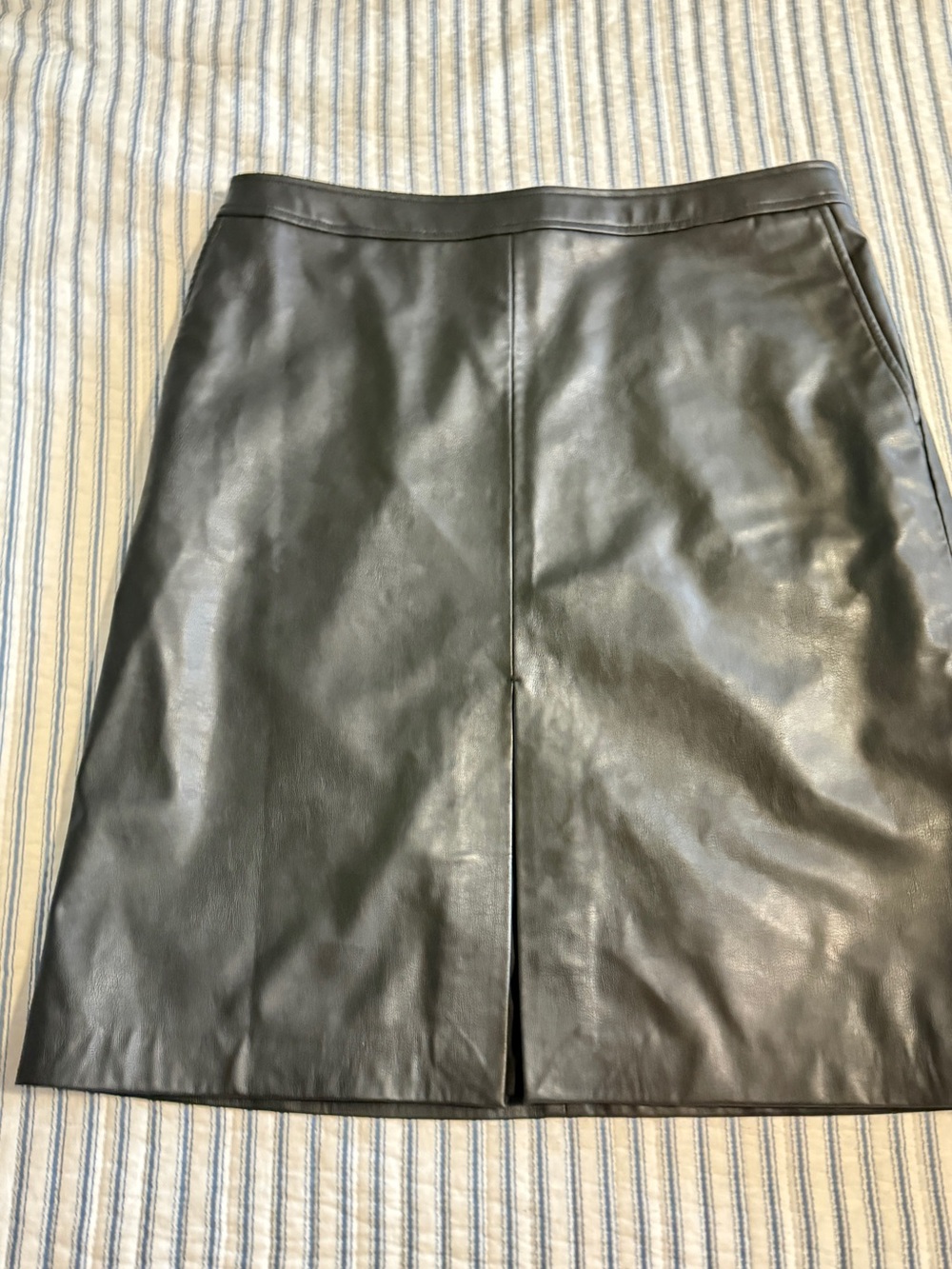 H&M Black Faux Leather Pencil Skirt with Front Slit
